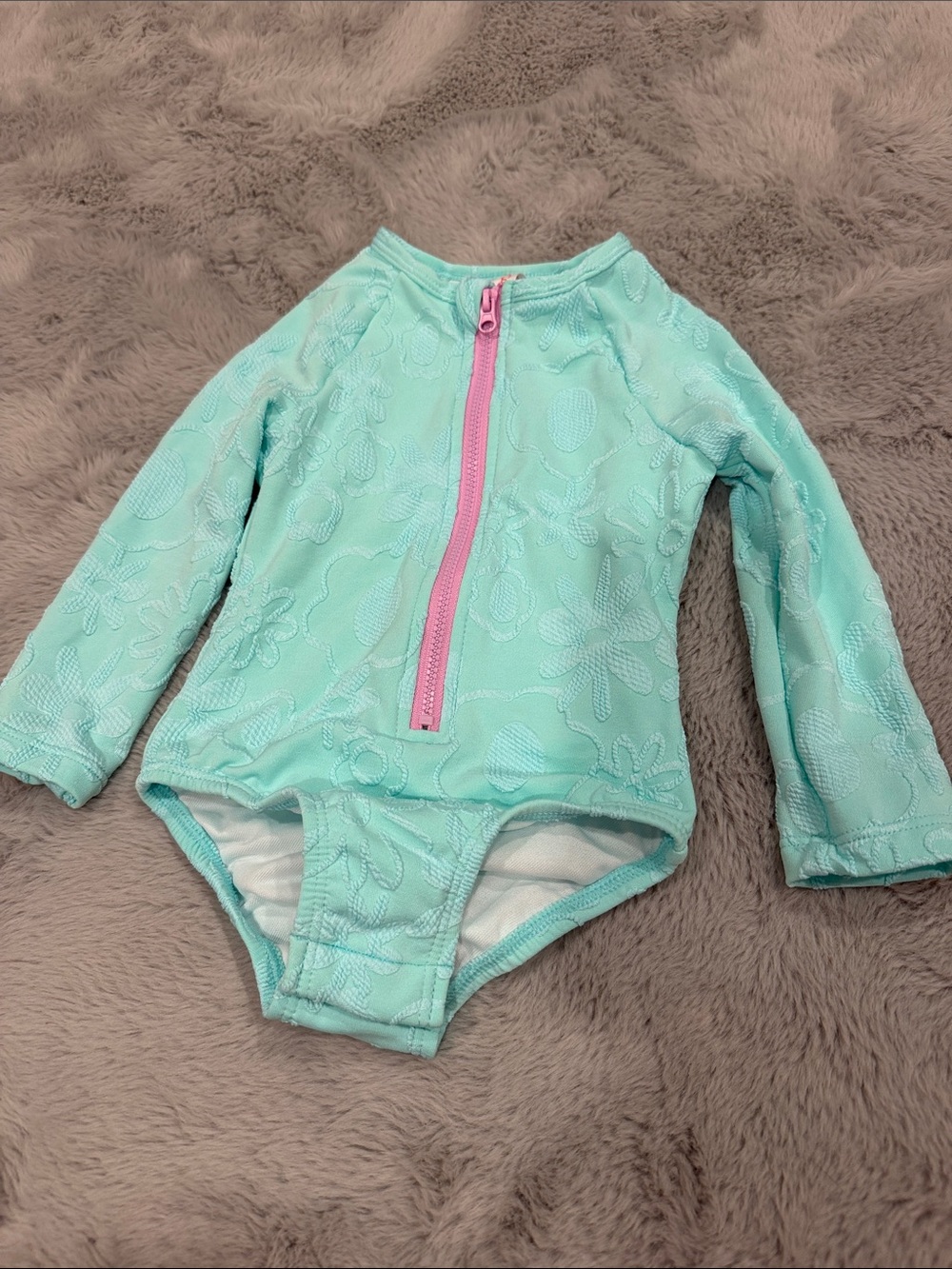 Cat & Jack Mint Long-Sleeve One-Piece Swimsuit with Pink Zip